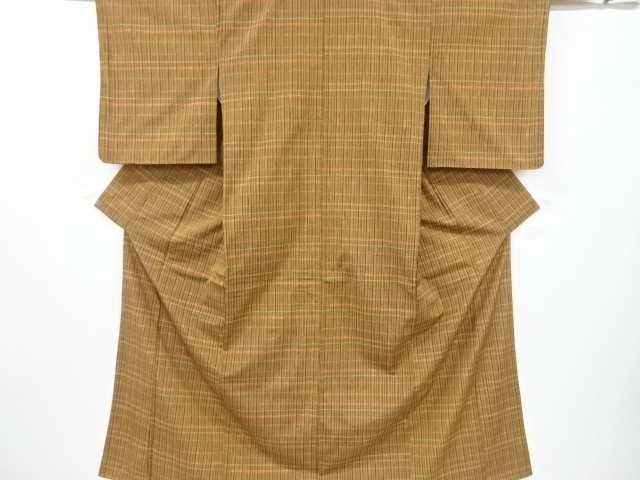 JAPANESE UNUSED KIMONO / SILK / HAND WOVEN TSUMUGI / GRID